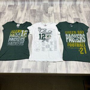 ✅Womens M Green Bay Packers T-Shirt Lot of 3 NFL Team Apparel Aaron Rogers 12